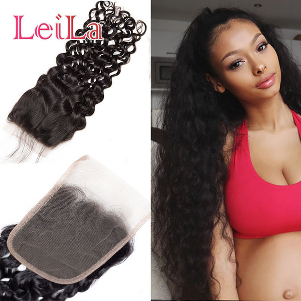 Brazilian Virgin Hair Lace Closure 4X4 Middle Free Three Part Water Wave Wholesale 8-24inch Wet And Wavy Natural Color Lace Closures 6pieces