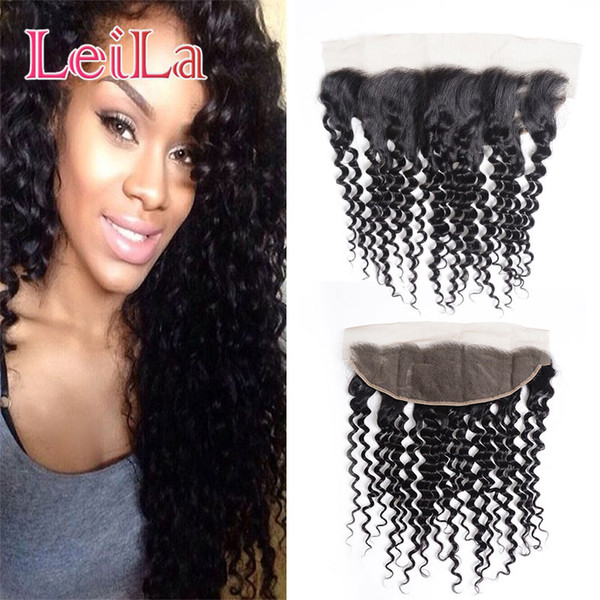 Peruvian Virgin Human Hair Deep Wave Curly 13 X 4 Lace Frontal With Baby Hair 50-80/g Pre Plucked Deep Wave Lace Frontal