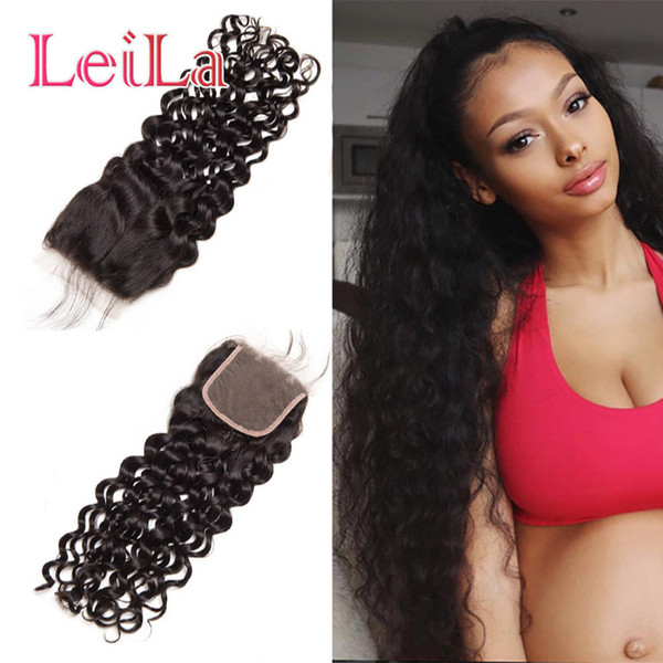 Malaysian 4X4 Lace Closure Water Wave Human Hair Top Closure With Baby Hair 8-24inch Wet And Wavy Lace Closure