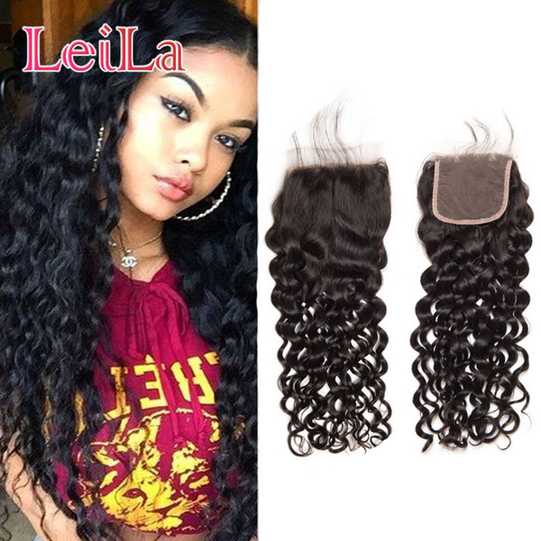 Brazilian Virgin Hair 4X4 Lace Closure Middle Free Three Part Water Wave Lace Closure With Baby Hair 8-24inch