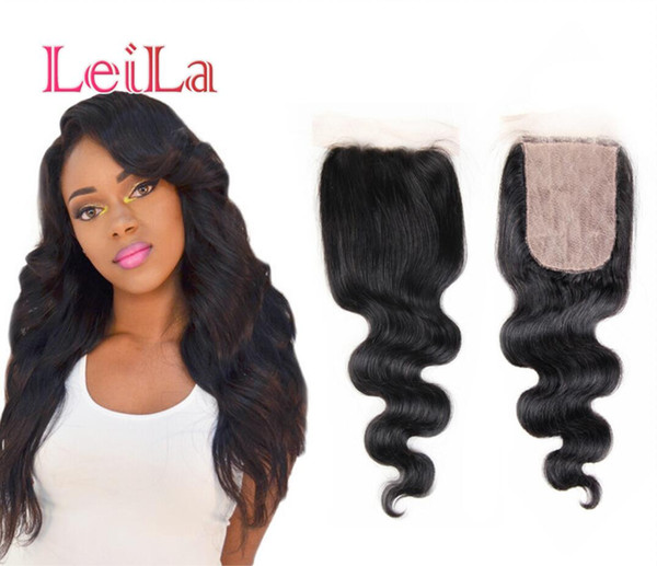 Indian Human Hair Silk Base 4X4 Lace Closure Body Wave Weaves Closure Bleached knots Natural Color With Baby Hair