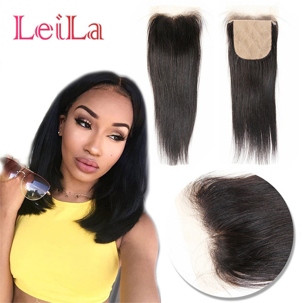 Brazilian Silk Base Virgin Human Hair 4X4 Lace Closure Straight Hair Silk Base Bleached knots Natural Color Top Closures