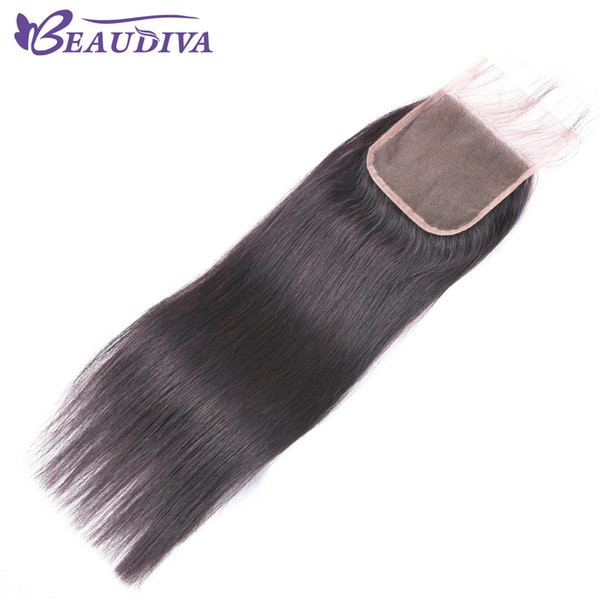 BEAUDIVA Brazilian Straight Hair Lace Closure With Baby Hair Natural Color 100% Human Hair Closure Shedding Free