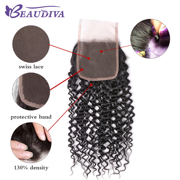 Hot Selling Peruvian Virign Hair Closure Kinky Culry Lace Closure With Baby Hair 4*4 Unprocessed Peruvian Human Hair Free/Middle/Three Part