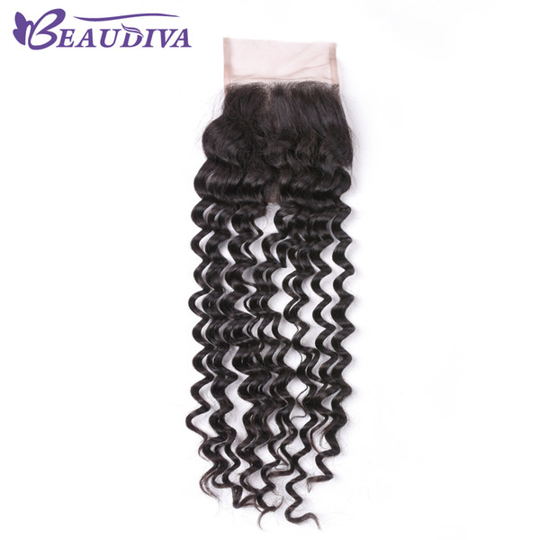 Beaudiva Peruvian Deep Wave 4*4 Lace Closure Human Hair Closure Middle/Free/Three Part Natural Color