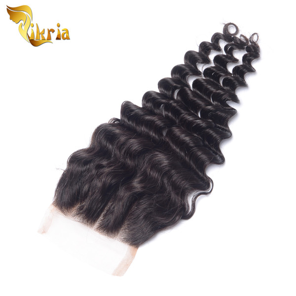 Brazilian Malaysian Indian Peruvian Deep Wave Lace Closure Bleached Knots 100% Human Hair Closure 4x4 Inch Natural Color Top Closures