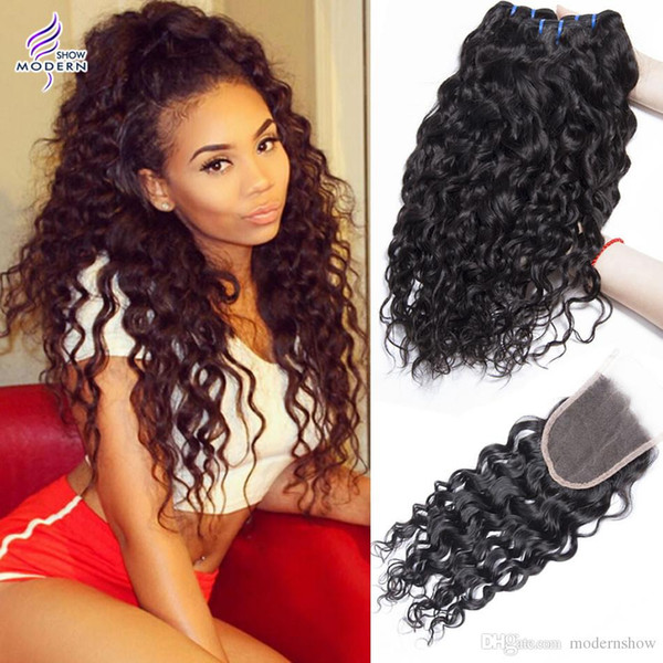 3 Bundles Brazilian Virgin Hair Weave Bundles With Lace Closure Brazilian Water Wave Human Hair with Closure Brazilian Human Hair Bundles