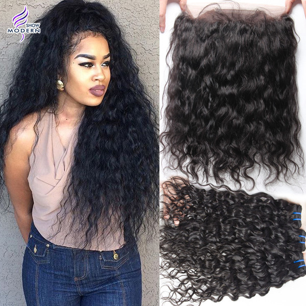 Brazilian Human Hair Pre Plucked 360 Lace Frontal with Bundles 360 Lace Frontal Closure with 3 Bundles Brazilian Virgin Hair Water Wave