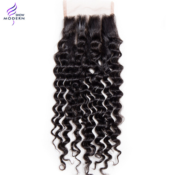 Modern Show Hair Brazilian Curly Wave Virgin Hair Lace Closure Unprocessed Brazilian Human Hair Extensions 4x4 Swiss Lace Closure