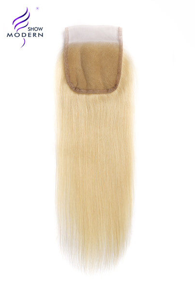 Modernshow 613 Blonde Lace Closure Straight 4x4 Remy Human Hair Closure Free Part Bleached Knots With Baby Hair