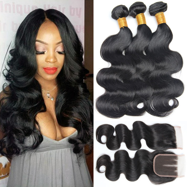 Brazilian Virgin Hair Weave Body Wave 3 bundles with Closure Brazilian Human Hair Bundles with Lace Closure Brazilian Hair Bundles