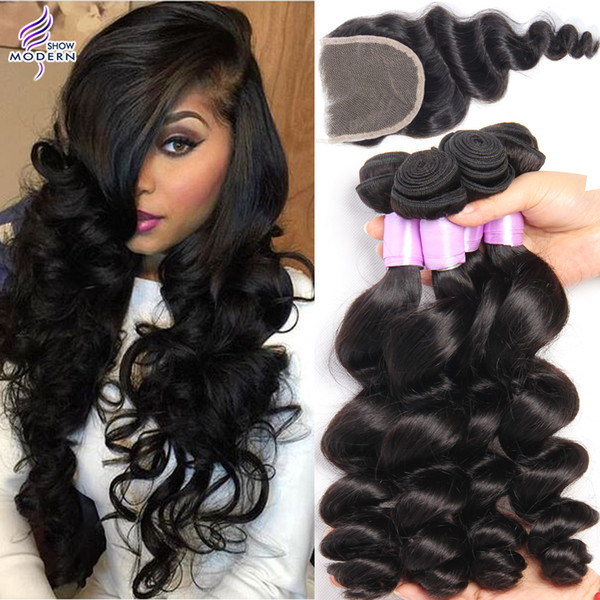 Brazilian Virgin Hair Loose wave with Closure Unprocessed Brazilian Hair Bundles with Lace Closure Human Hair Weave Bundles