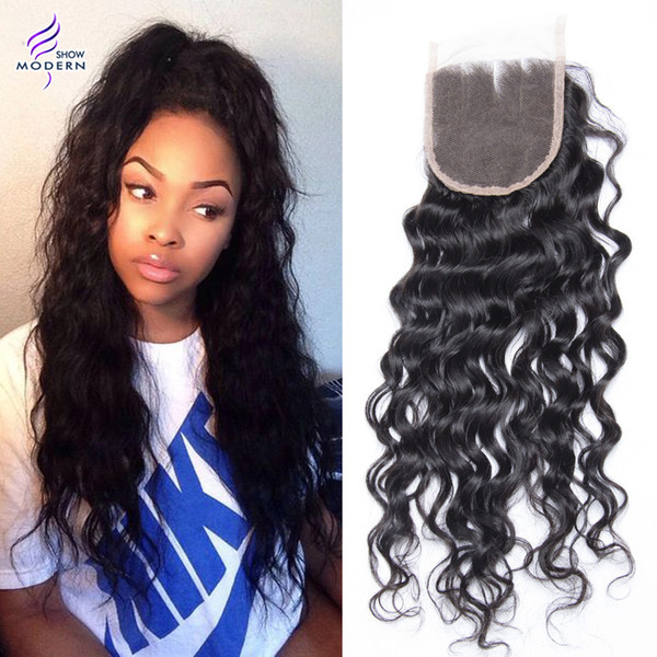 Wet and Waavy Brazilian Human Hair Lace Closure Natural Black 1B Brazilian Virgin Hair Weave 4x4 Swiss Lace Closures Can be Dyed