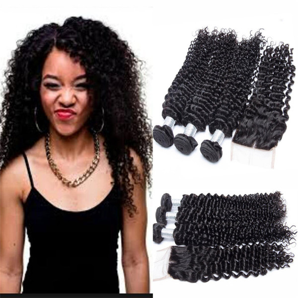 Modern Show Hair Malaysian Deep Wave with Closure Cheap Malaysian Curly Virgin Hair 3 Bundles with Closure Kinky Curly