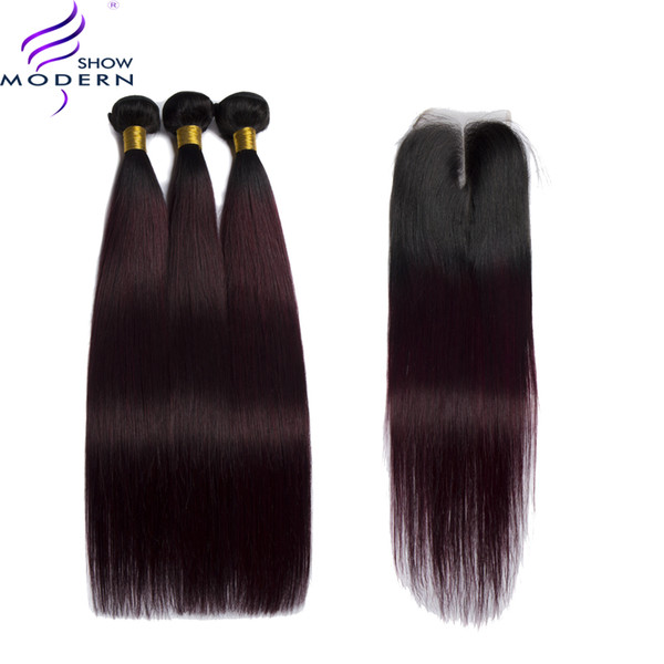 Modern Show Hair brazilian Straight Bundles with Frontal Ombre Hair Bundles 99J Red Non Remy Human Hair