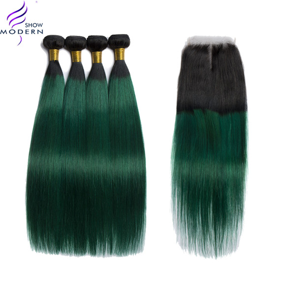 Modern Show Hair Ombre 3 or 4 Bundles with Brazilian Hair Straight Human Hair Bundles #1b/Green Remy Weave