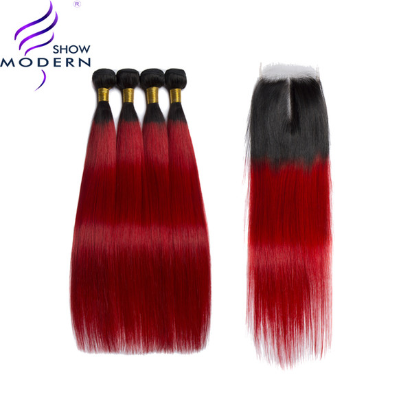 Modern Show brazilian hair Straight Bundles with Frontal Ombre Hair Bundles 1b/ Red Non Remy Human Hair