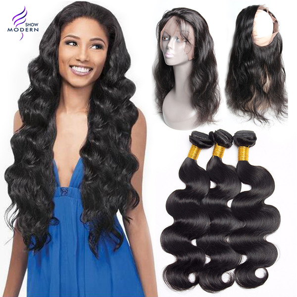 Peruvian Hair Body Wave 360 Lace Frontal with Bundles Pre Plucked 360 Lace Frontal Closure with Baby Hair Peruvian Virgin Hair 3 Bundles