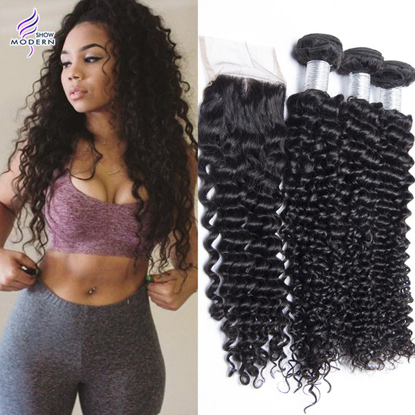 Modern Show Hair Malaysian Curly Human Hair Bundles with Lace Closure Unprocessed Malaysian Virgin Hair Weave Bundles