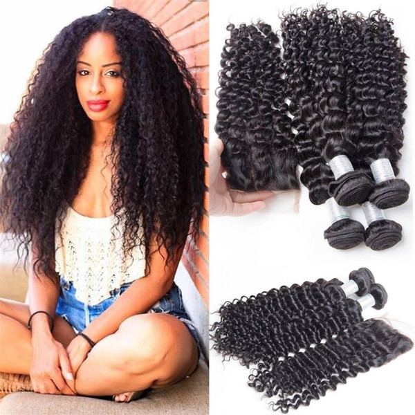 Modern Show Hair malaysian virgin hair curly 4 bundles with closure malaysian curly hair with closure malaysian deep wave