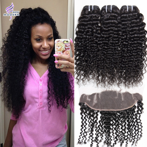 Brazilian Virgin Hair 3 Bundles Curly Weave Human Hair with Lace Frontal Ear to Ear Lace Frontal Closure with Bundles