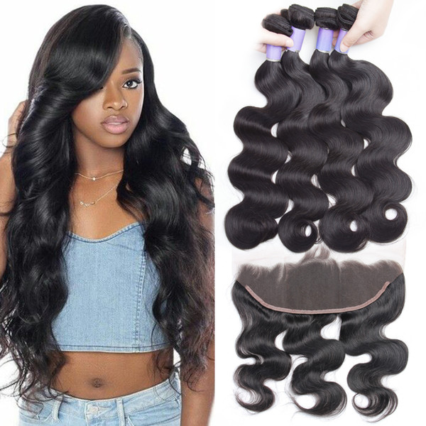 Pre Plucked Lace Frontal Closure with Bundles Peruvian Body Wave Human Hair Weave 3/4 Bundles with Frontal Closure Peruvian Virgin Hair