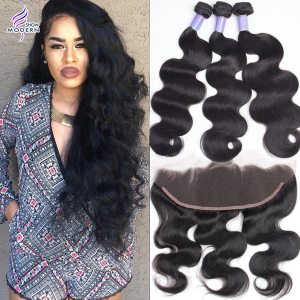 Brazilian Body Wave Virgin Hair 3 Bundles with Frontal Closure Brazilian Hair Bundles Human Hair Weave Ear to Ear Lace Frontal