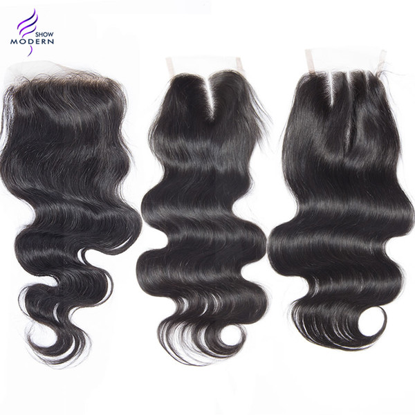 Modern Show Hair Peruvian Body Wave Human Hair Lace Closure Unprocessed Peruvian Virgin Hair Weave 4x4 Swiss Lace Closure Natural Black