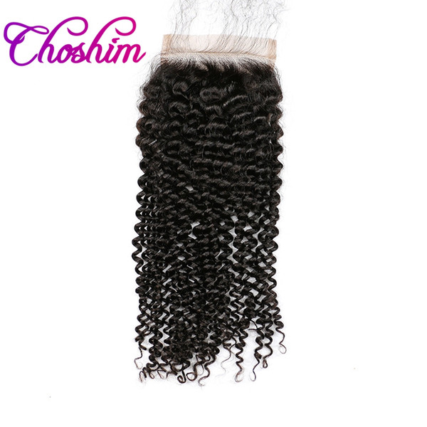 Choshim KL Hair Silk Base Closure Kinky Curly Free Part Brazilian Remy Hair Silk Closure Bleached Knots With Baby Hair For Balck Women