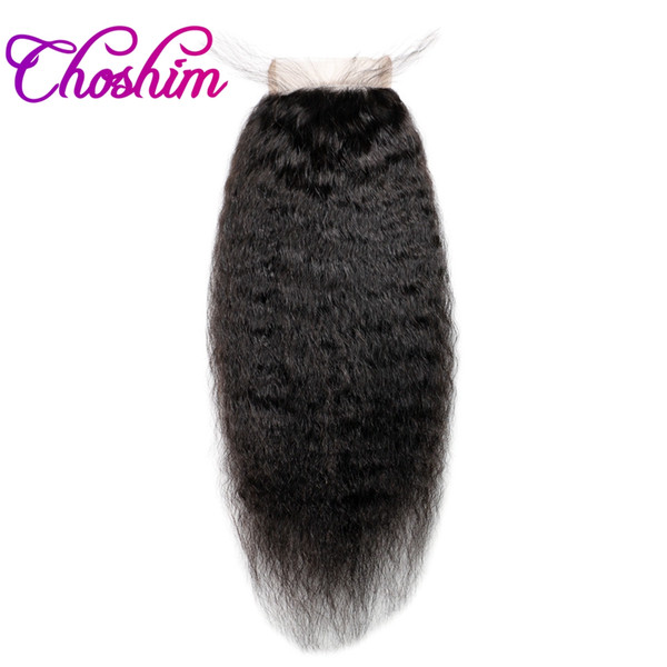 Choshim KL 4x4 Kinky Straight Lace Closure Human Hair Natural Color Brazilian Remy Hair Free Part Bleached Knots With Baby Hair