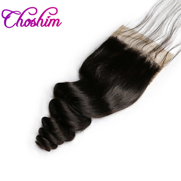 Loose Wave Lace Closure Human Hair Natural Color Brazilian Remy Hair Choshim KL 4x4 Closure Free Part Bleached Knots With Baby Hair