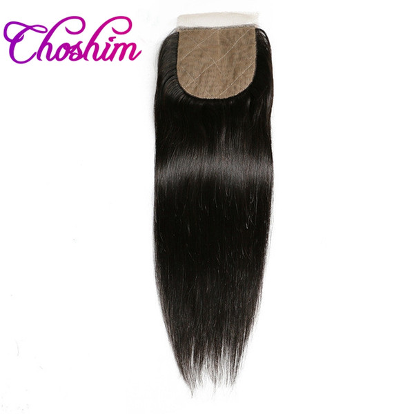 Choshim KL Middle Part Silk Base Closure Straight Human Hair Brazilian Remy Hair Silk Lace Closure Bleached Knots With Baby Hair