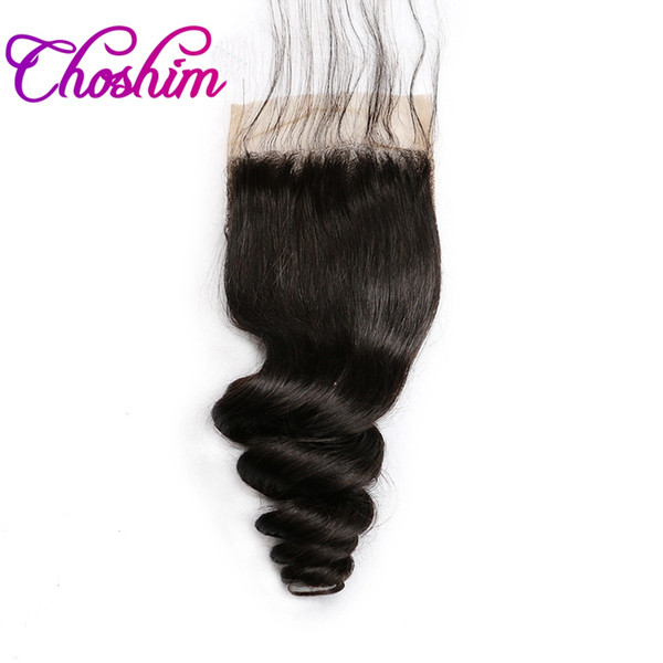 Choshim Lace Closure Human Hair Natural Color KL 4x4 Loose Wave Brazilian Remy Hair Closure Free Part Bleached Knots With Baby Hair