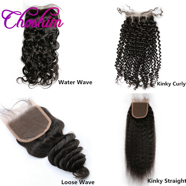 Brazilian Virgin Human Hair Lace Closure Peruvian Malaysian Indian Cambodian Mongolian Water Wave Loose Wave Kinky Curly Straight Closures