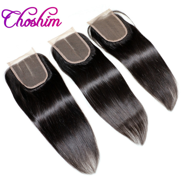 Choshim KL 4x4 Straight Lace Closure Human Hair Natural Color Brazilian Remy Hair for Black Woman Bleached Knots With Baby Hair