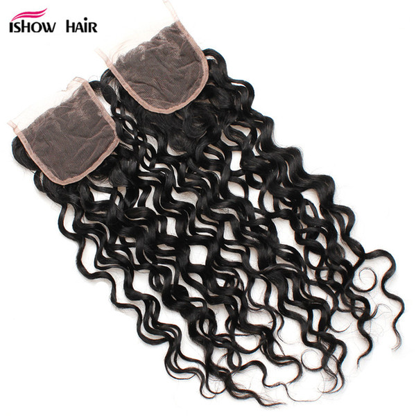 8A 10Bundles Brazilian Human Hair Closure 4*4 WaterWave Peruvian Hair Free part/Middle part/Three part Swiss Lace Closure Free Shipping