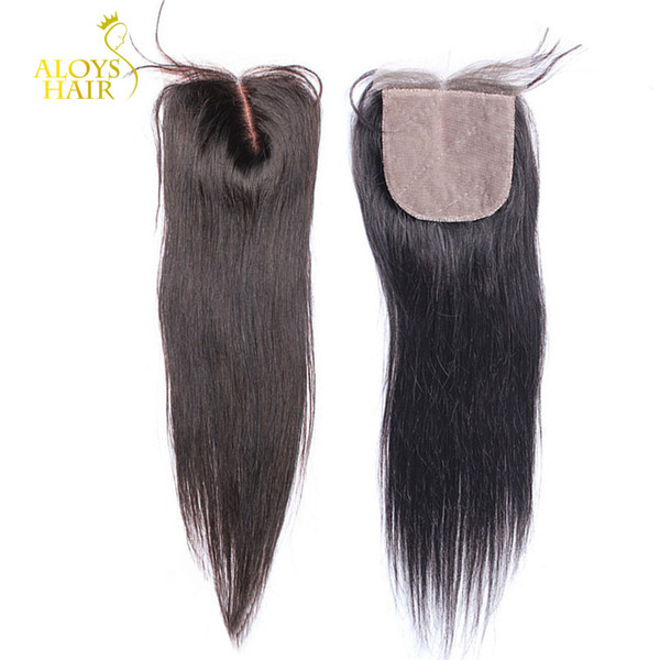 Brazilian Silk Base Closures Malaysian Peruvian Indian Cambodian Straight Virgin Human Hair Lace Closure Free/Middle/3 Part Natural Color