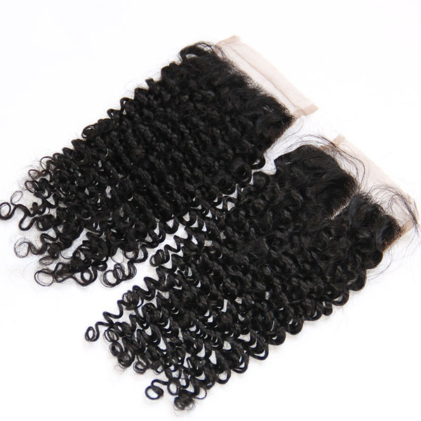 Indian Curly Lace Closure Free Middle Part Indian Virgin Human Hair Closures 4x4 Natural Black 130% Density Kinky Deep Curly Lace Closure