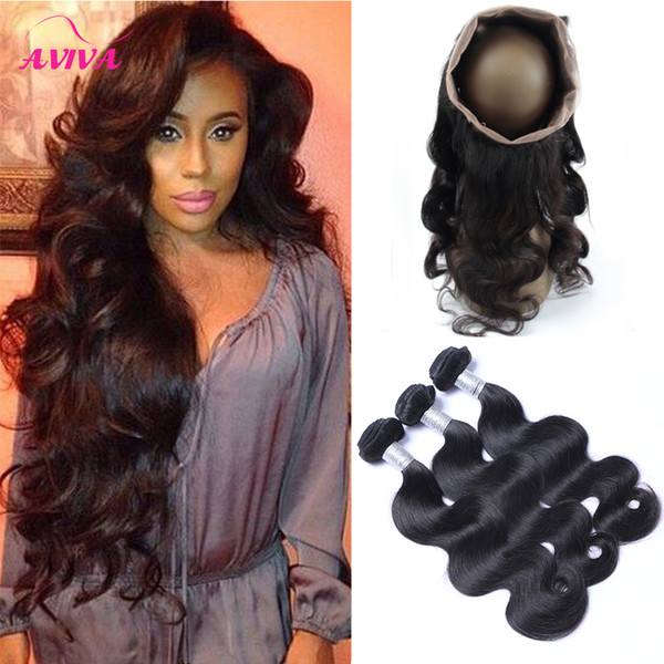 Brazilian Body Wave Virgin Hair Bundles With 360 Full Lace Frontal Closure Unprocessed Peruvian Indian Malaysian Human Hair Weaves Closures