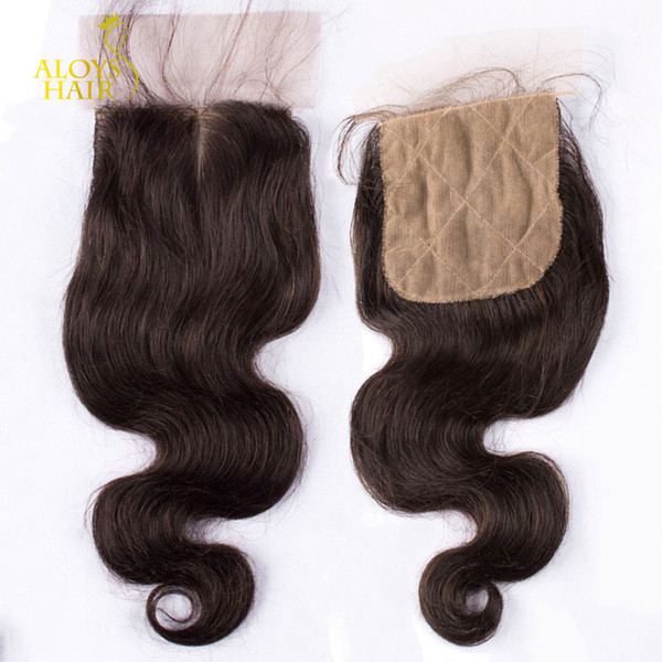 Silk Base Closure Brazilian Peruvian Malaysian Indian Body Wave Human Hair Lace Closures Free/Middle/3 Part Natural Color Hidden Knots 4