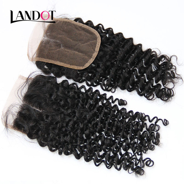 Mongolian Curly Lace Closure Free Middle Part Mongolian Virgin Human Hair Closure 4x4 Natural Black 130% Density Deep Kinky Curly Closures