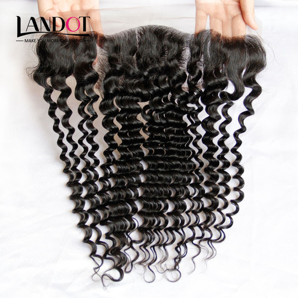 Ear To Ear Brazilian Curly Lace Frontal Closure Malaysian Indian Peruvian Cambodian Mongolian Deep Curly Virgin Human Hair Frontal Closures