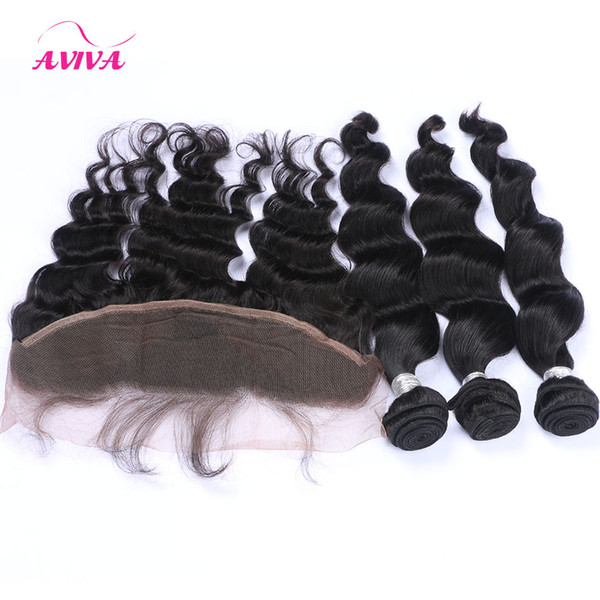 Brazilian Virgin Hair Weaves With Lace Frontal Closure Loose Wave Wavy 3 Bundles Peruvian Indian Malaysian Cambodian Remy Human Hair Closure