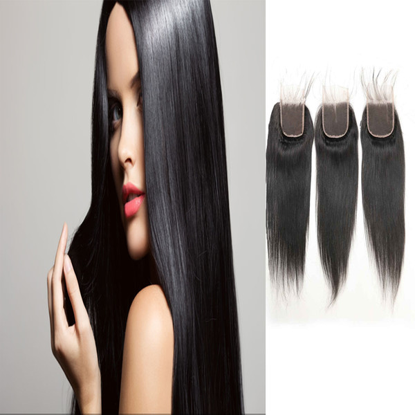 Grade 9A Straight Human Hair Closure Malaysian Virgin Free Part/Middle Part/Three Part 4*4 Closure 8inch-22inch For Sale