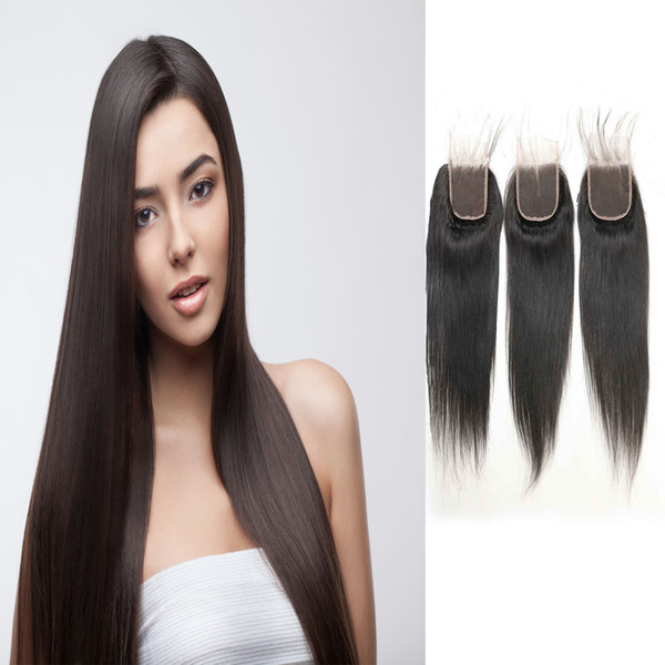 Grade 9A Straight Human Hair Closure Indian Virgin Free Part/Middle Part/Three Part 4*4 Closure 8inch-22inch For Sale