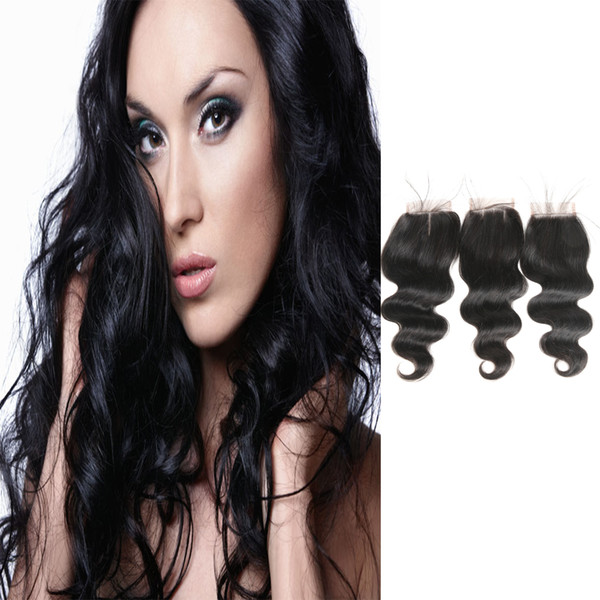 Grade 9A Body Wave Human Hair Closure Brazilian Virgin Free/Middle/Three Part 4*4 Closure Factory Directly Supply