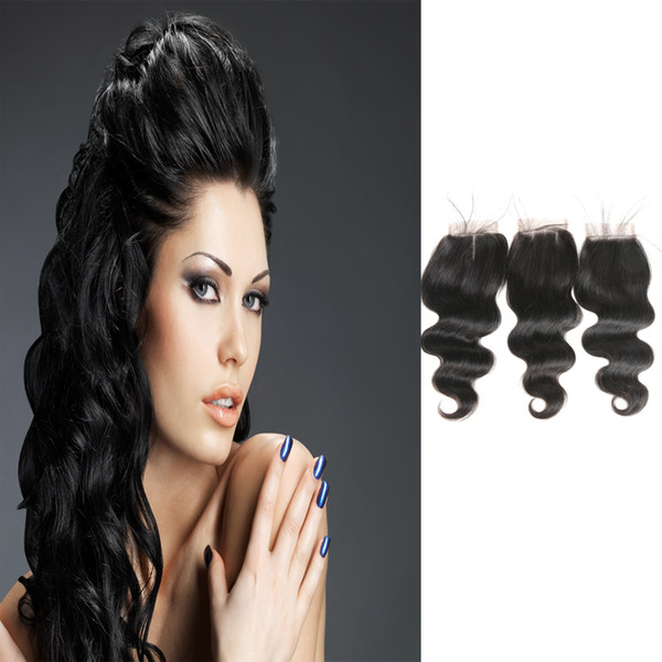 Grade 9A Body Wave Human Hair Closure Indian Virgin Free/Middle/Three Part 4*4 Closure Factory Directly Supply