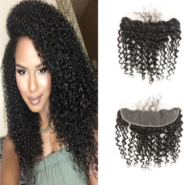 Deep Wave Natural Black Human Hair Closure Indian Virgin 13*4 Frontal Closure Different Size For You For Sale