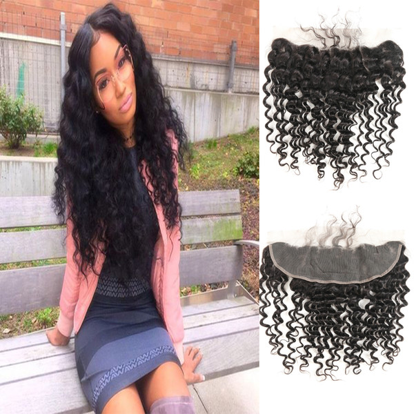 9A Deep Wave Human Hair Closure Brazilian Virgin Soft 13*4 Frontal Closure Different Size For You 10-20Inch On Sale