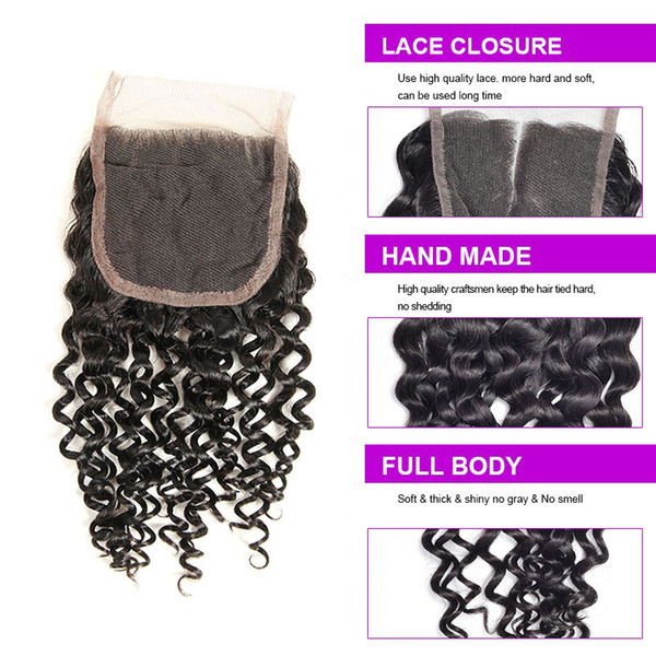 Brazilian Virgin Hair with Lace Closure Free Middle 3 Part Deep Wave Kinky Curly Loose Wave Body Wave Straight Hair Weave with Closure